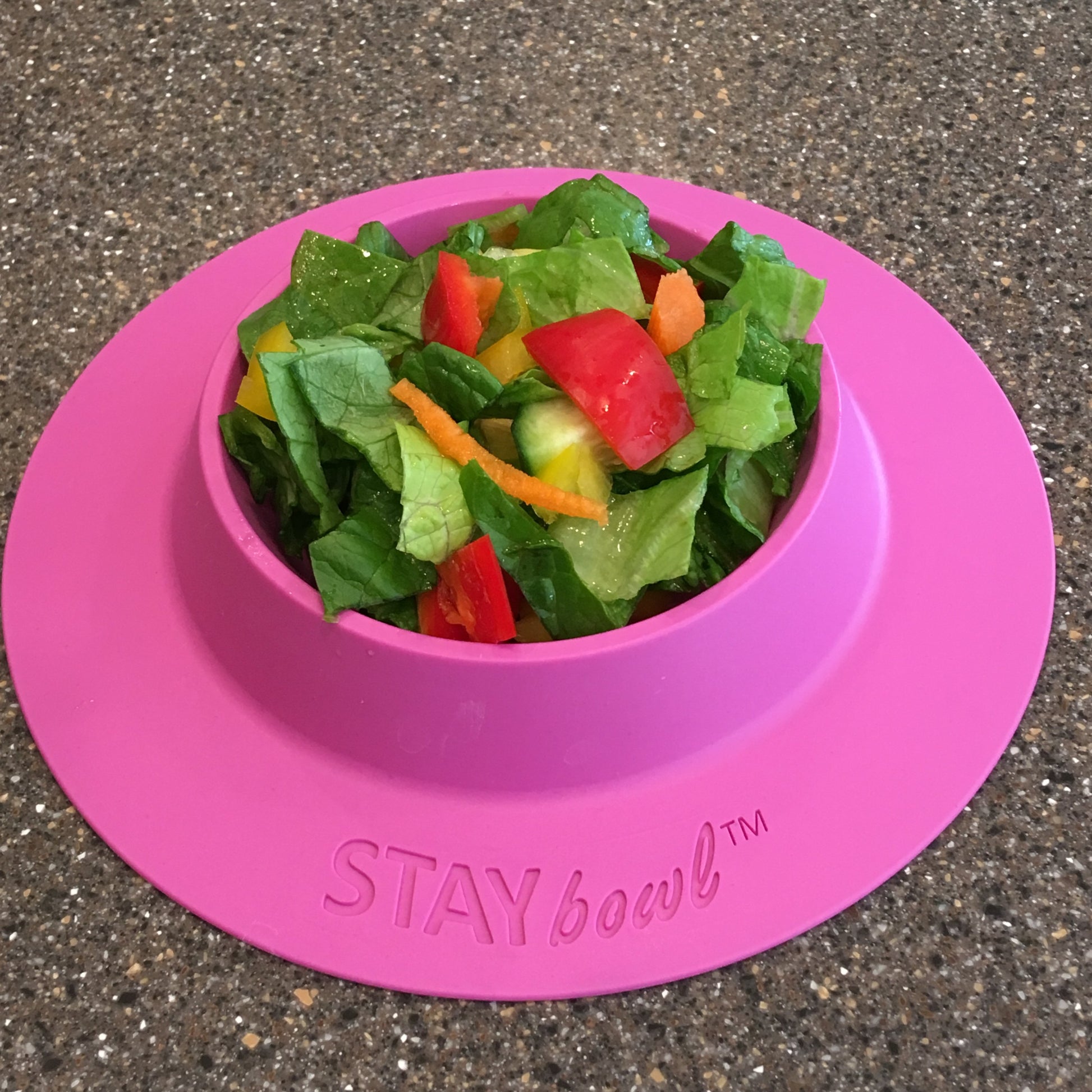 Large (¾-cup) Fuchsia Pink STAYbowlⓇ Tip-Proof Bowl for Guinea Pigs and Small Pets Filled with Fresh Veggies - Wheeky Pets, LLC