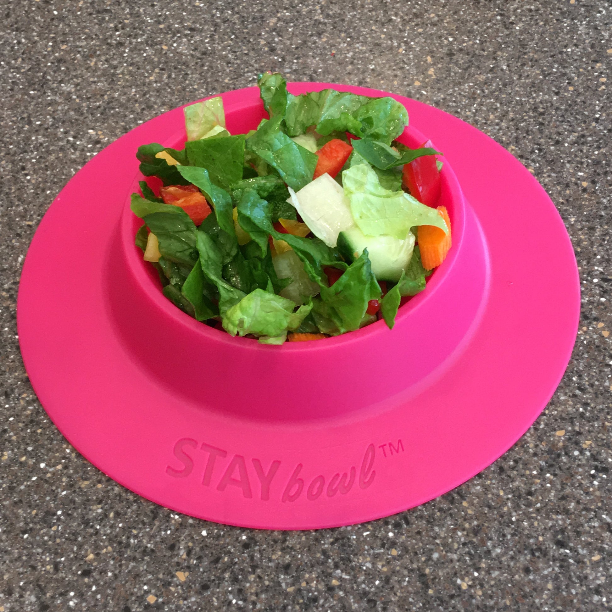 Large (¾-cup) Fuchsia Pink STAYbowlⓇ Tip-Proof Bowl for Guinea Pigs and Small Pets Filled with Fresh Veggies - Wheeky Pets, LLC