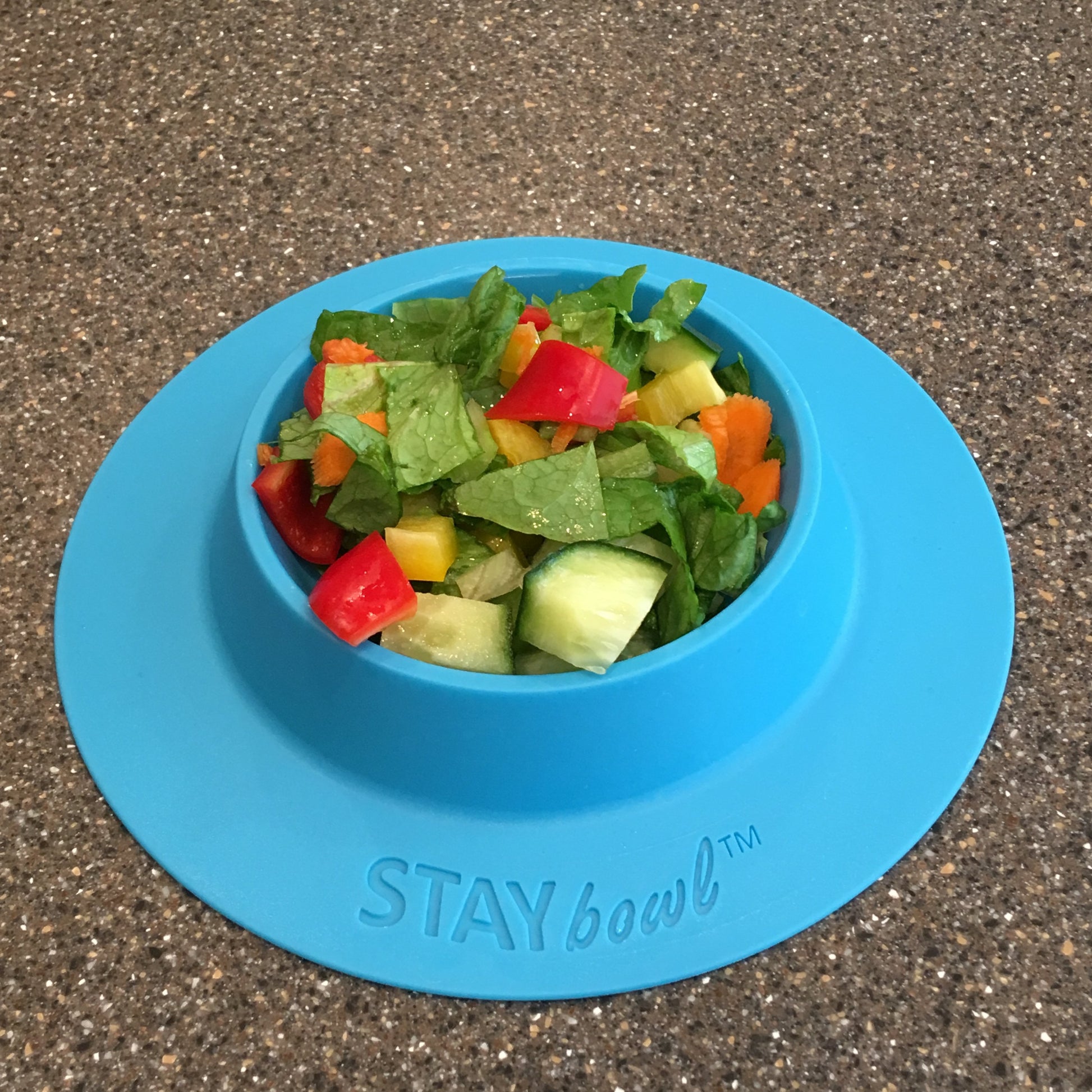 Large (¾-cup) Sky Blue STAYbowlⓇ Tip-Proof Bowl for Guinea Pigs and Small Pets Filled with Fresh Veggies - Wheeky Pets, LLC