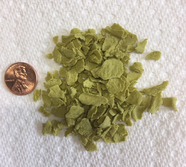 WheekyⓇ Pea Flakes compared to the size of a common USA penny.