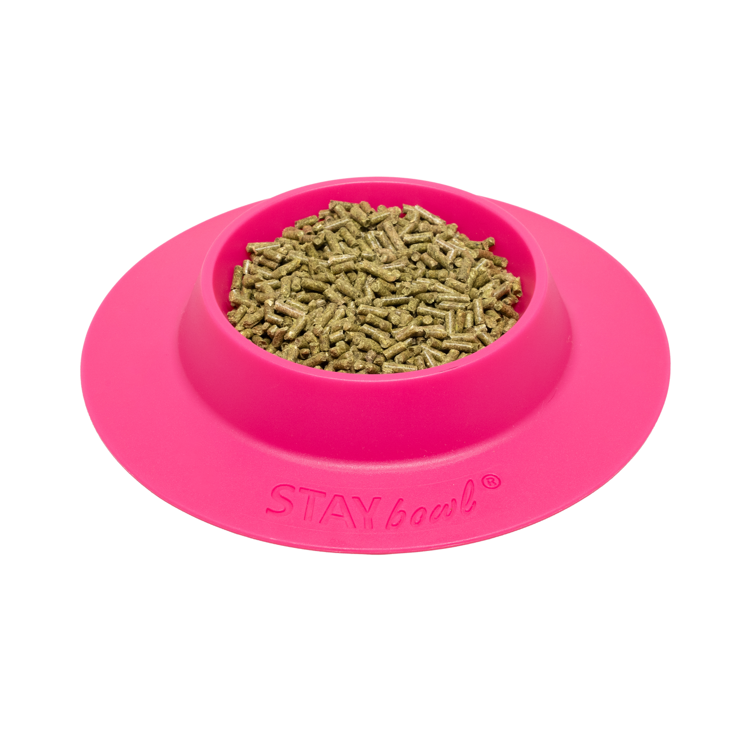 Large (¾-cup) Fuchsia Pink STAYbowlⓇ Tip-Proof Bowl for Guinea Pigs and Small Pets Filled with Kibble - Wheeky Pets, LLC