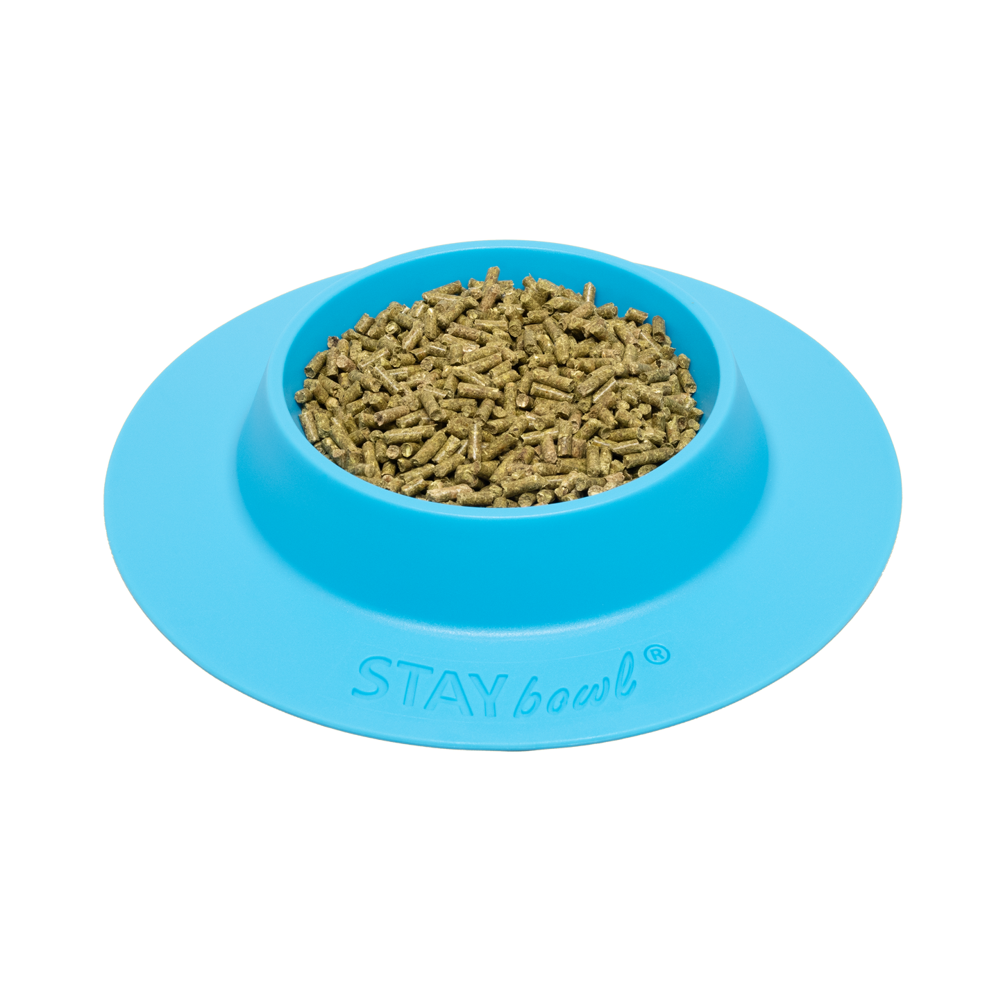 Large (¾-cup) Sky Blue STAYbowlⓇ Tip-Proof Bowl for Guinea Pigs and Small Pets Filled with Kibble - Wheeky Pets, LLC