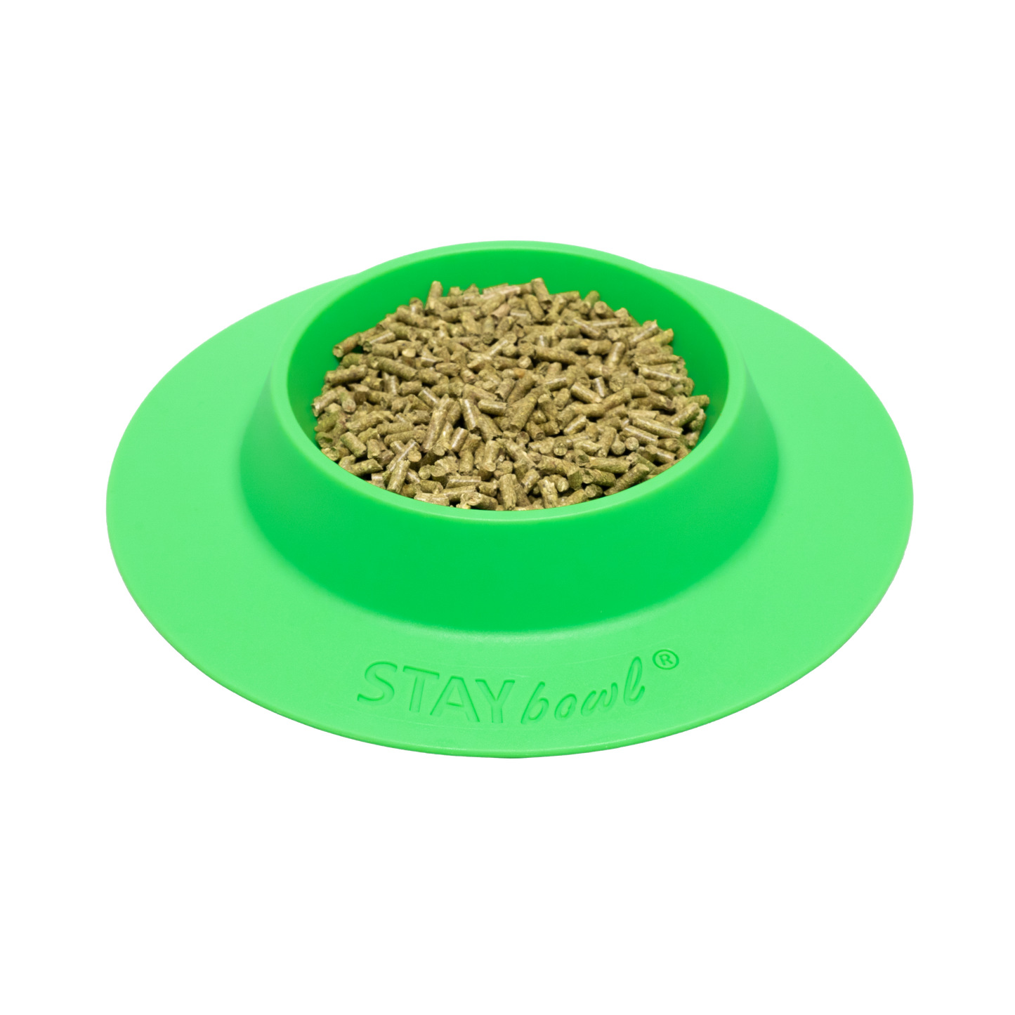 Large (¾-cup) Spring Green STAYbowlⓇ Tip-Proof Bowl for Guinea Pigs and Small Pets Filled with Kibble - Wheeky Pets, LLC