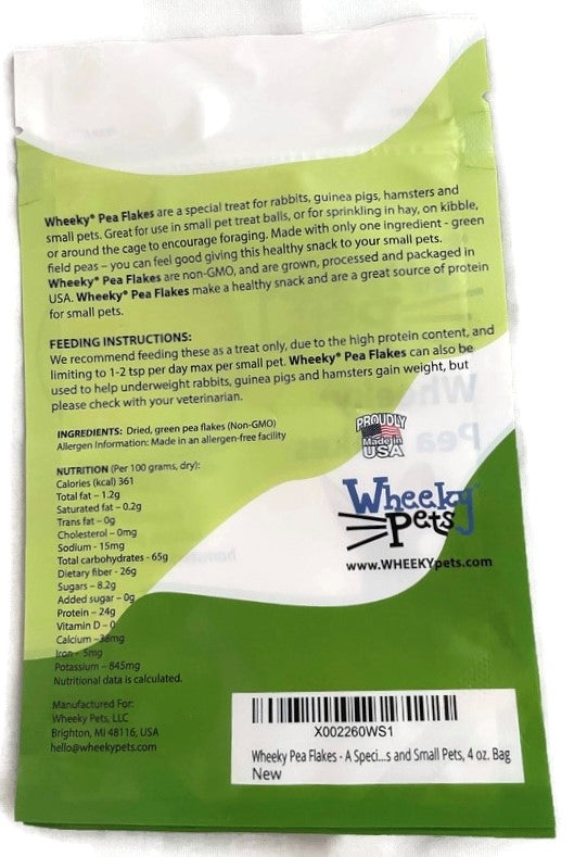 Back packaging of Wheeky Pea Flakes.